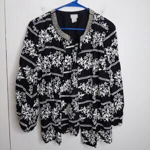 Chicos Jacket Cardigan Womens 2 Large 12 Eyelet Beaded Neckline Summer Event